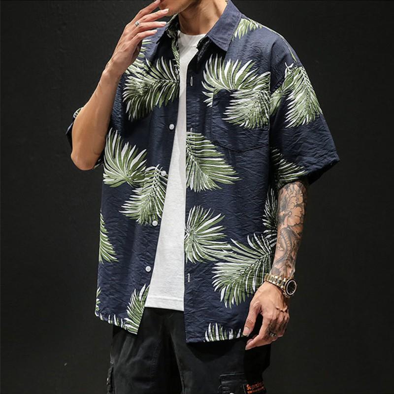 Áo Sơ Mi Nam Ngắn Tay In Họa Tiết Lá Cây Phong Cách Hawaii