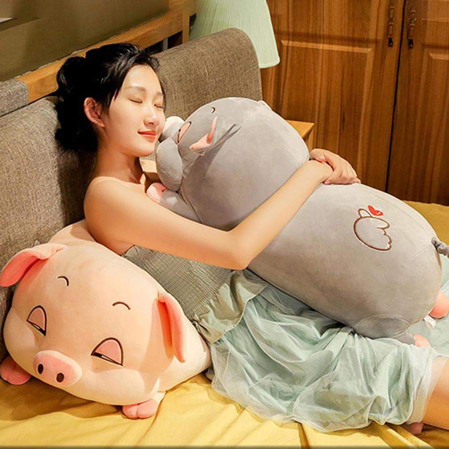 Gấu bông heo lười mắt hí, lợn buồn ngủ đáng yêu siêu hot (40cm---&gt;100cm) vải miniso 4 chiều cao cấp mềm êm – Gối ôm heo hồng buồn ngủ, lợn mắt sụp cute