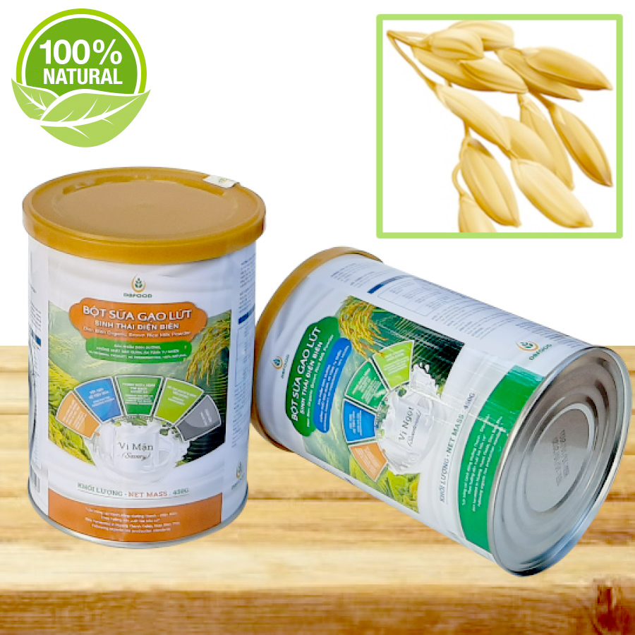 Hộp Bột sữa gạo lứt sinh thái Điện Biên DBFood (450g / Hộp , tùy chọn Vị mặn hoặc Vị ngọt) Dùng trẻ em ăn dặm, trẻ biếng ăn, người già, người bệnh cần bổ sung dưỡng chất