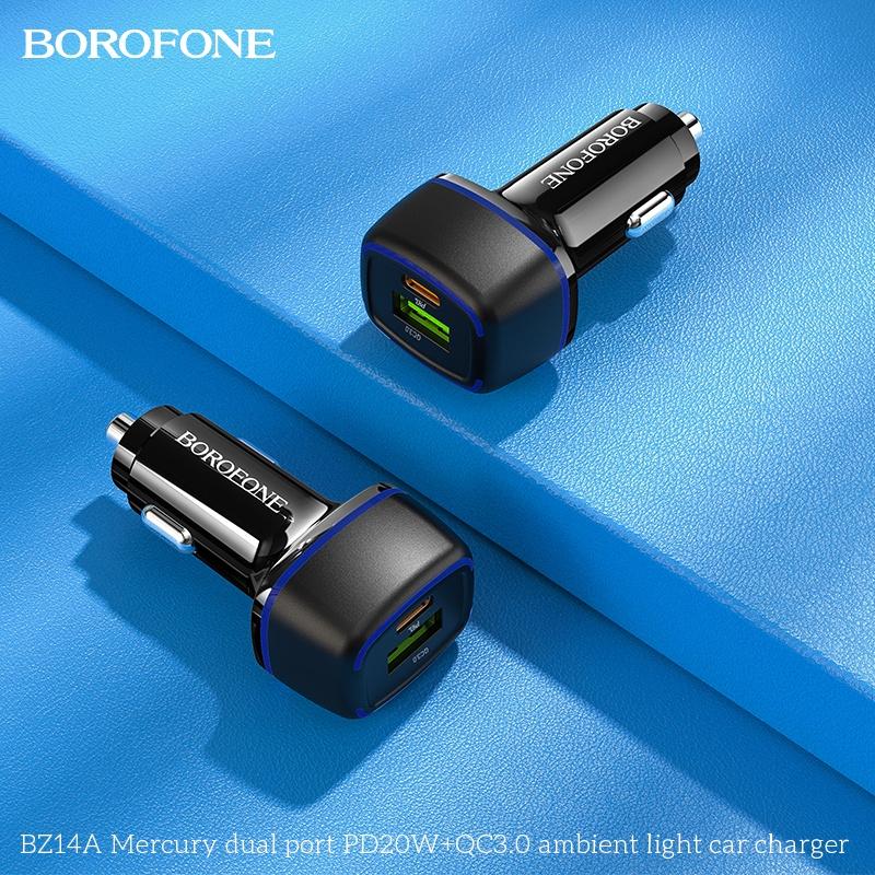 Tẩu sạc nhanh ô tô Type C BOROFONE XẢ KHO Cốc sạc nhanh ô tô 2 cổng USB - Type C - PD20W, QC3.0