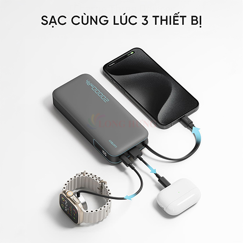 Sạc dự phòng Cuktech Power Bank Built-in USB-C Cable 1Type-C 55W 20000mAh CP25 PB200N - Hàng chính hãng