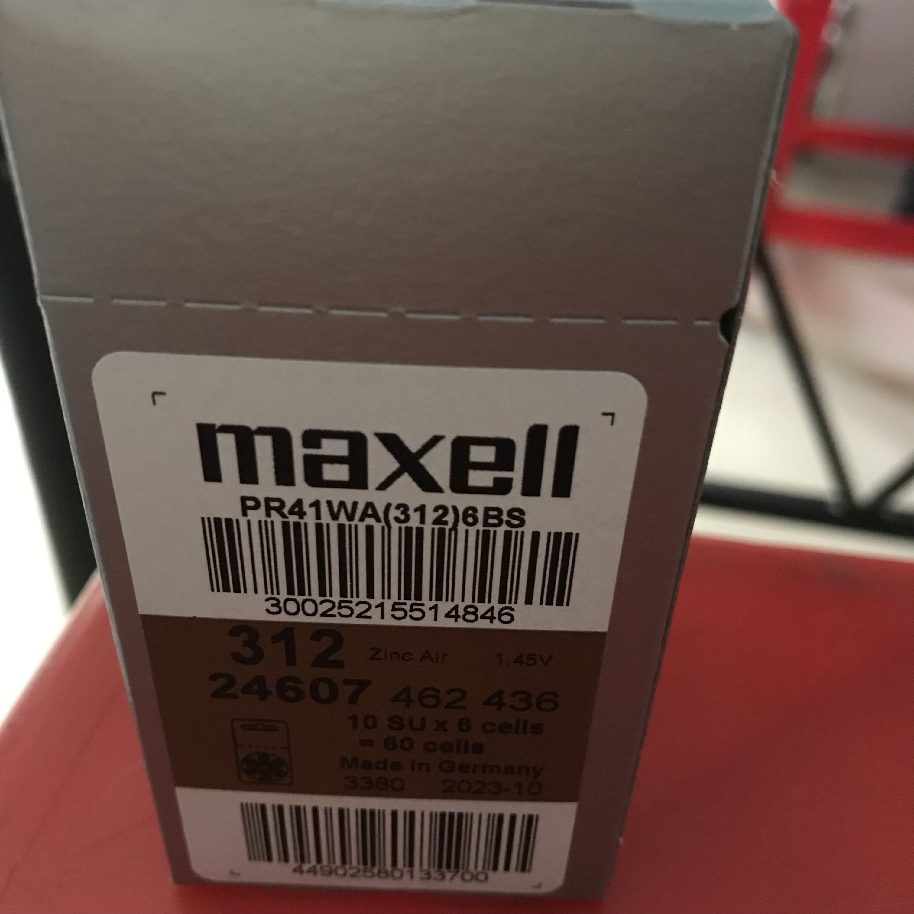 Pin 1,45V MAXELL 312 [PR41] nhập khẩu Đức dùng cho máy trợ thính, Vỉ 6 Viên