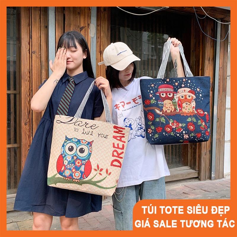 Túi vải tote nữ đeo chéo,kẹp nách Hot Trend ,vải canvas in hình thổ cẩm phù hợp đi học đi chơ, trẻ trung, năng động -TVN04