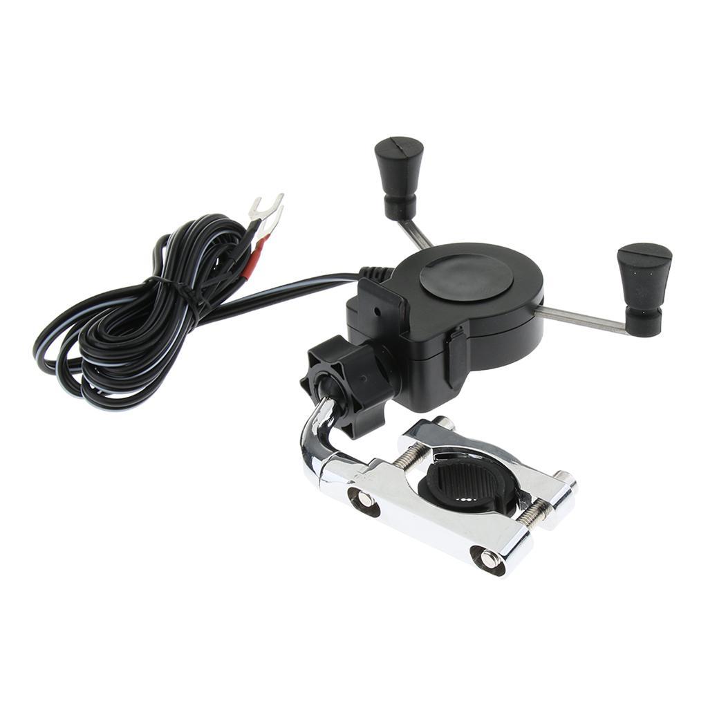 Universal Motorcycle Handlebar Cell Phone Holder Mount with USB Charger