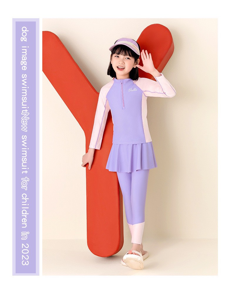 Bộ bơi bé gái - Tím dài MS202209