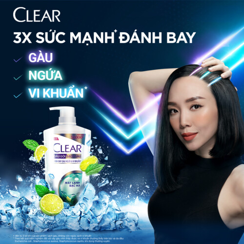 Dầu Gội Clear Sạch Gàu Dầu Gội Sạch Gàu Mát Lạnh Bạc Hà 3X Sức Mạnh Đánh Bay Gàu, Ngứa, Vi Khuẩn 880G