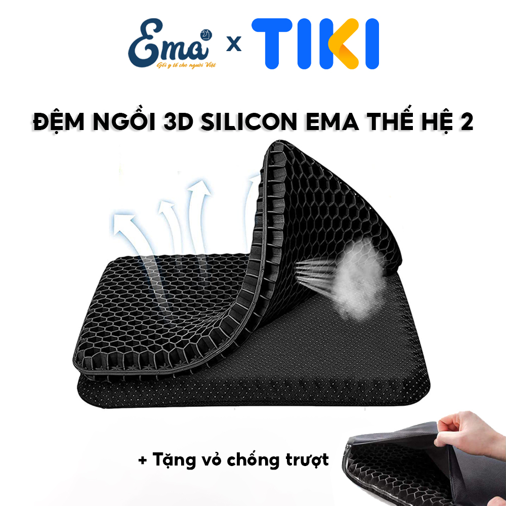 Đệm ngồi 3D Silicon thoáng khí Ema thế hệ 2, Giảm áp lực lên mông, giảm đau mông, ê mông