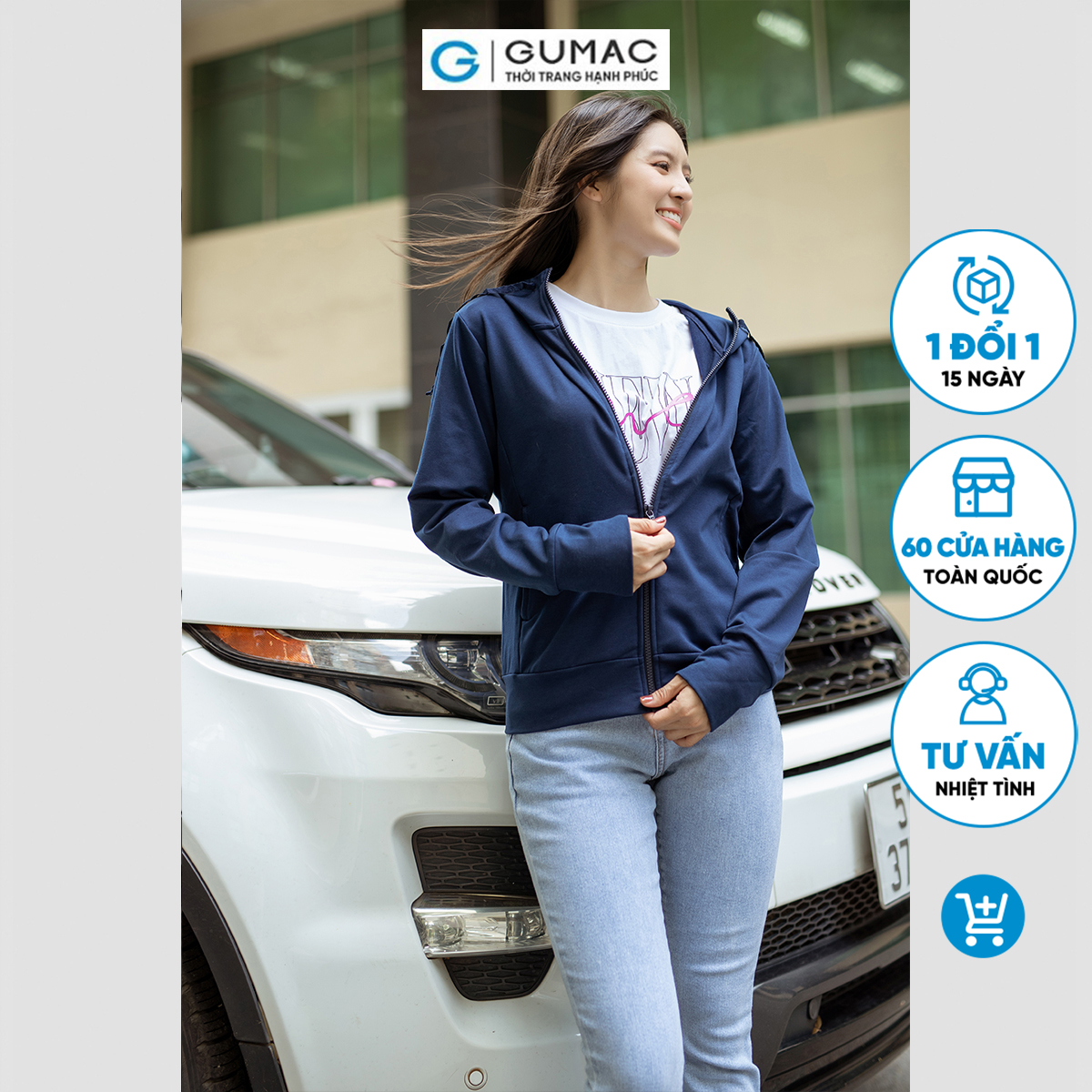 Áo khoác nữ phối khóa kéo có nón chống nắng trẻ trung năng động thời trang GUMAC AD05062 - AD05063 - AD05093