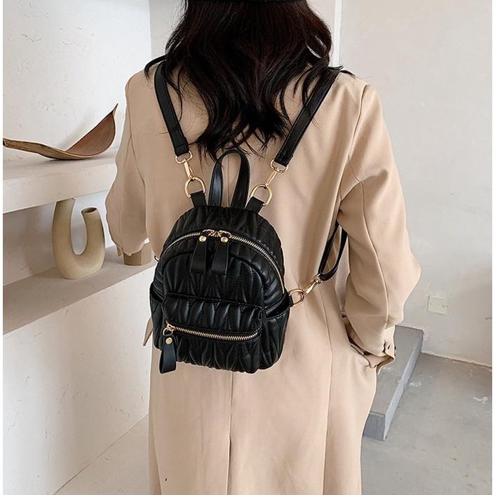 Balo thời trang nữ ZuCi nhỏ gọn tiện lợi mang đi chơi du lịch xinh xắn họa tiết kẻ trám phong cách Hàn Quốc cá tính - B55A56