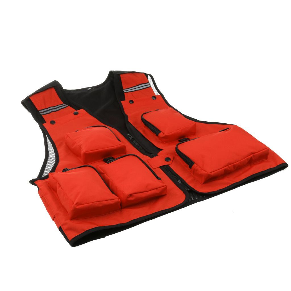 Multi-Pocket Fishing Vest Photography Waistcoat Hunting Jacket - Orange XL