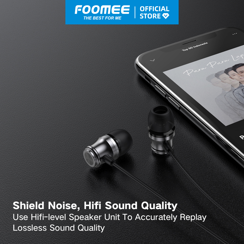 Tai nghe có dây FOOMEE QA46 - Màu Thạch Anh - Âm Thanh HiFi Đầu Cắm 3.5mm - Hàng chính hãng