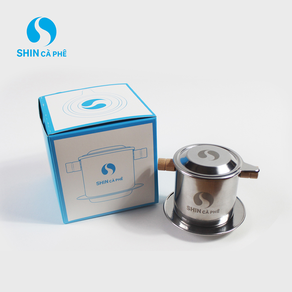 SHIN CÀ PHÊ - PHIN INOX TAI GỖ LOGO