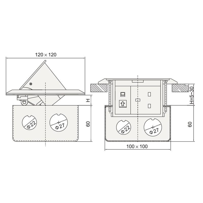 Ổ cắm âm sàn MPE FA-60 màu bạc