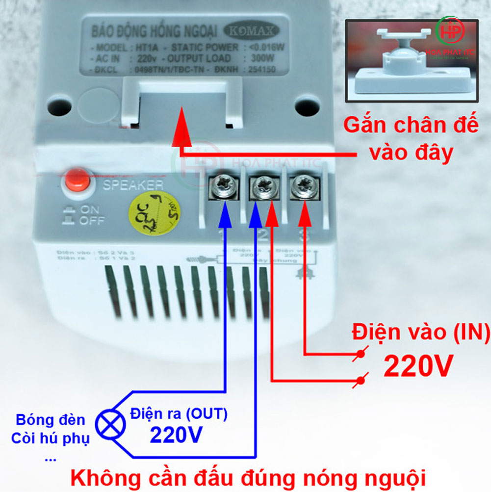 Báo động hồng ngoại HT1A dùng điện 220v Hỗ trợ còi hú phụ và bóng đèn