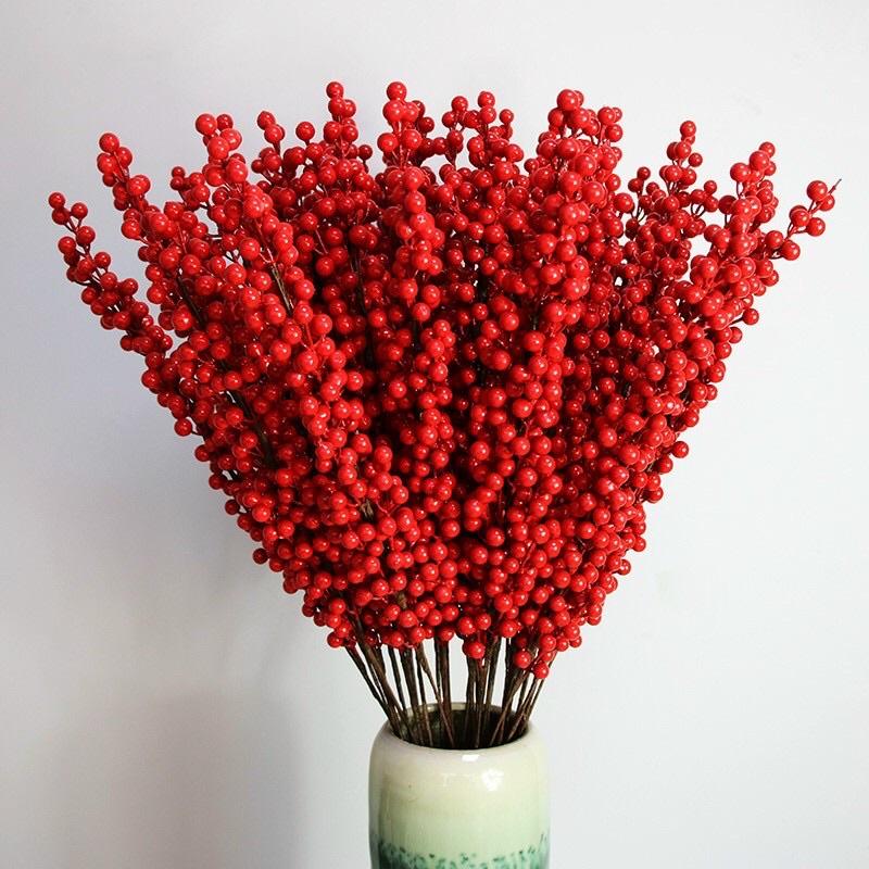 Cành đào đông 12 nhánh dài 1m quả cherry đỏ