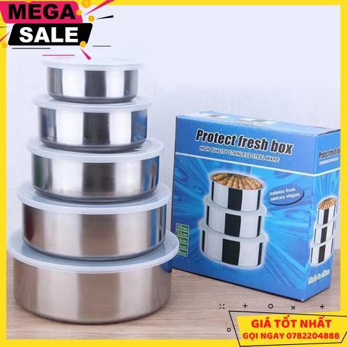 Bộ 5 Hộp Thố Inox Có Nắp Đậy Sililon - Bộ Thố Inox Đựng Thực Phẩm Trong Tủ Lạnh Đa Năng Tiện Dụng - Giao Hàng Toàn Quốc