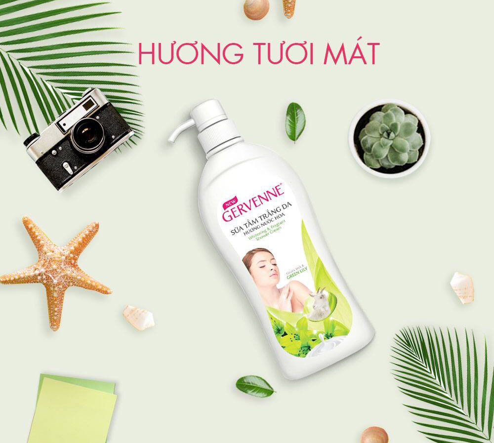 Sữa tắm trắng da Gervenne Green Lily 900gr+Tặng Lăn khử mùi trắng da Gervenne 50gr