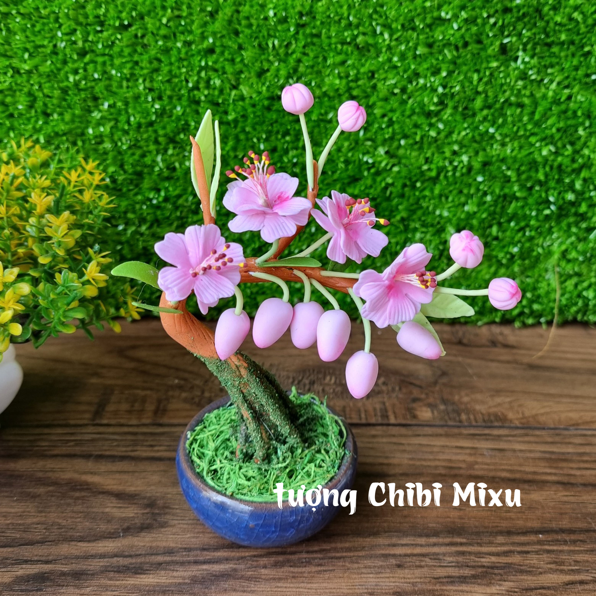 Chậu hoa Đào 10 cánh dáng nghiêng bằng đất sét Nhật