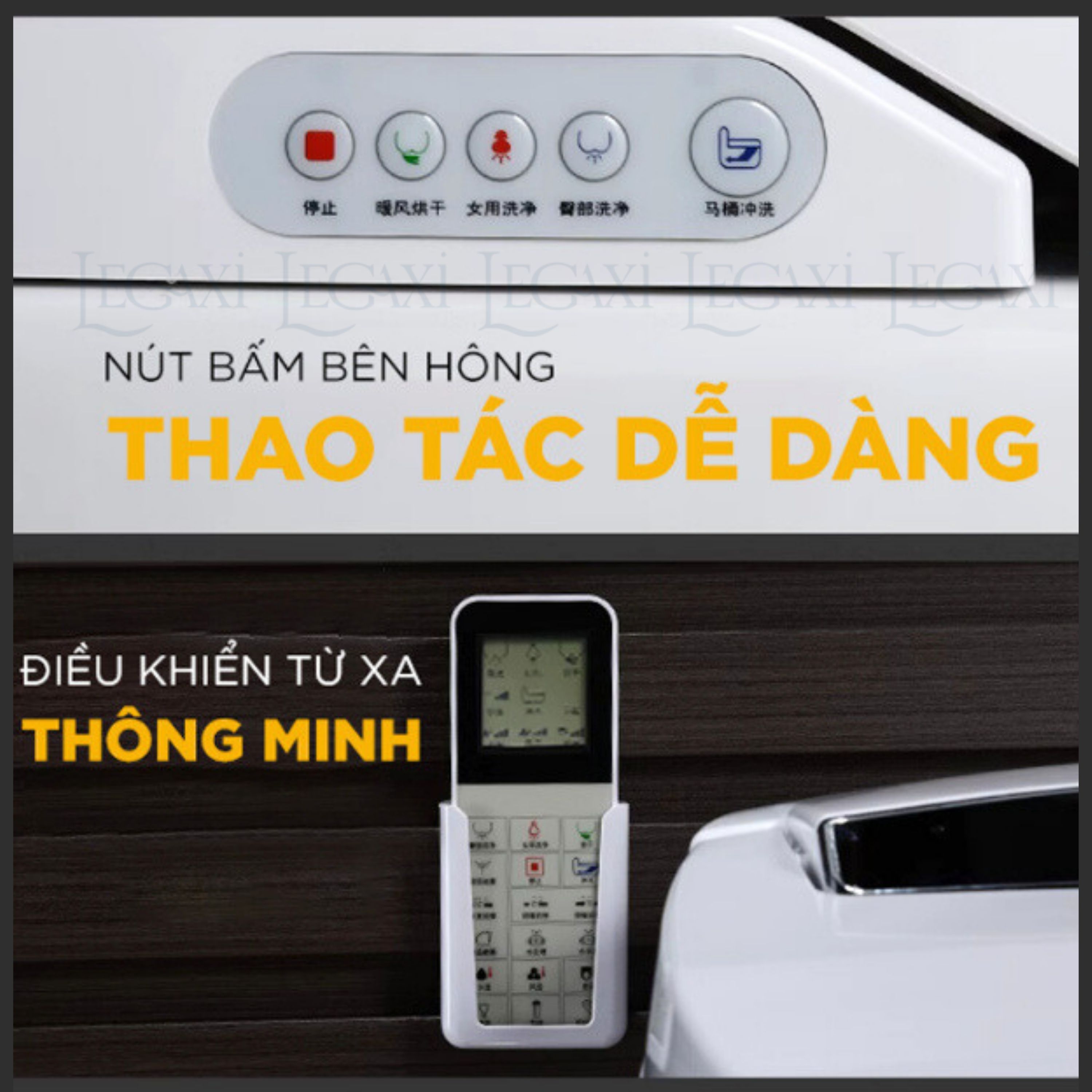 Bồn cầu thông minh toilet xịt rửa tự động remote sấy khô bệ xí cầu tiêu đa năng nhà tắm nhà vệ sinh Legaxi