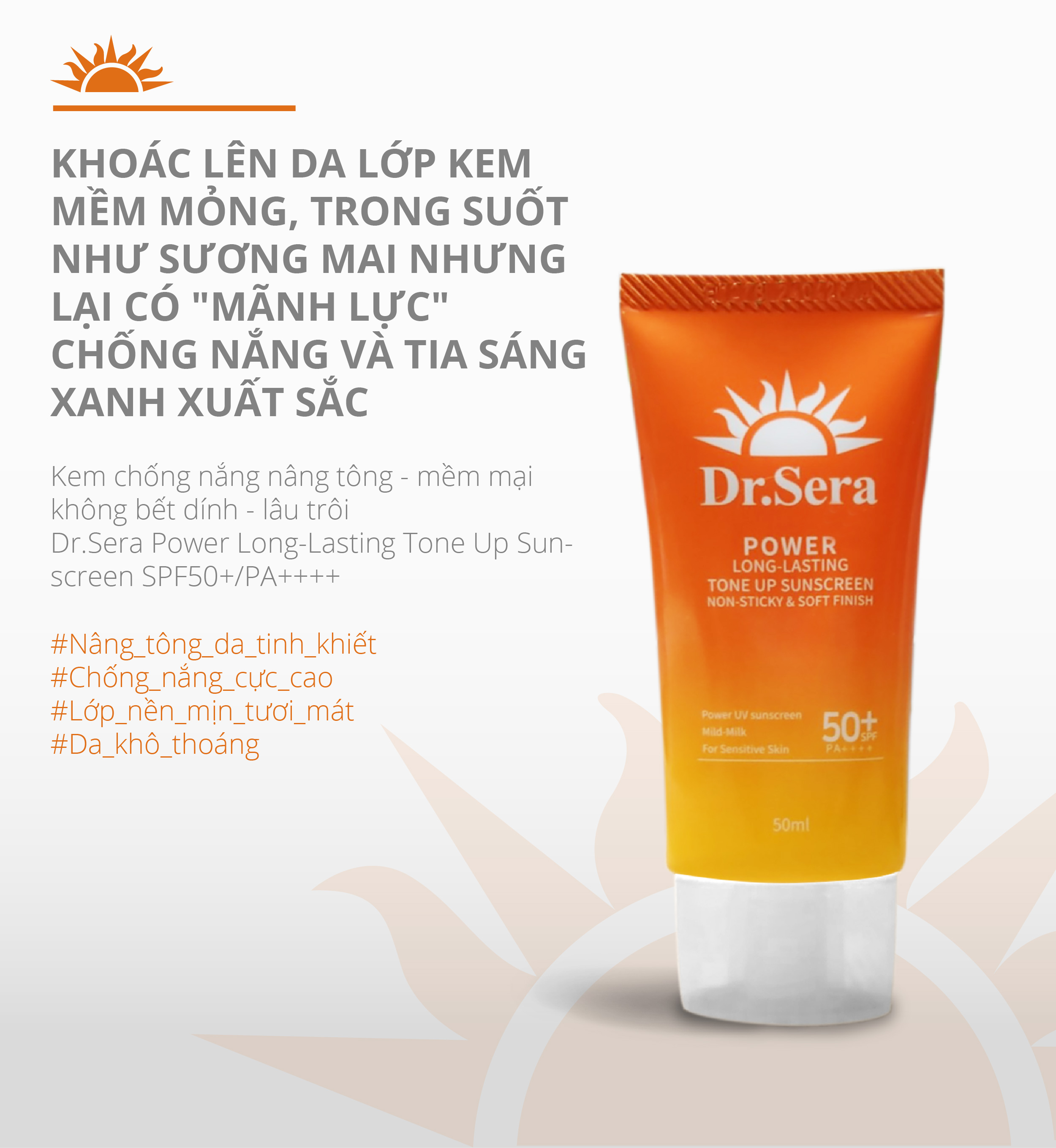 Kem chống nắng Dr.Sera Power Long-Lasting Tone Up Sunscreen SPF50+/PA++++ ngừa tia UV trắng sáng da, che khuyết điểm, hiệu quả dài lâu