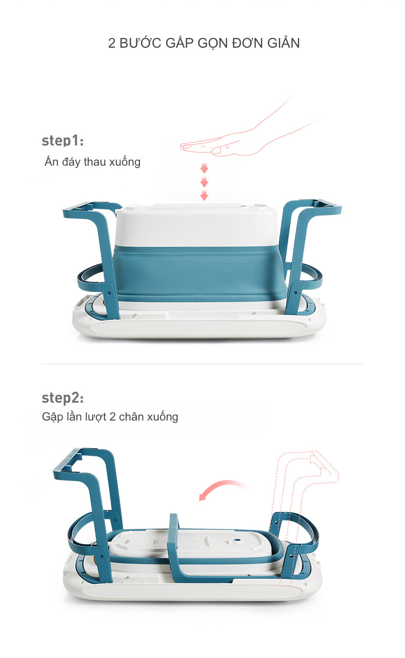 Thau tắm, bồn tắm, chậu tắm cho bé gấp gọn từ 0-10 tuổi, có 2 nấc, có rãnh cắm vòi sen tiện lợi cho bé (loại lớn dày)