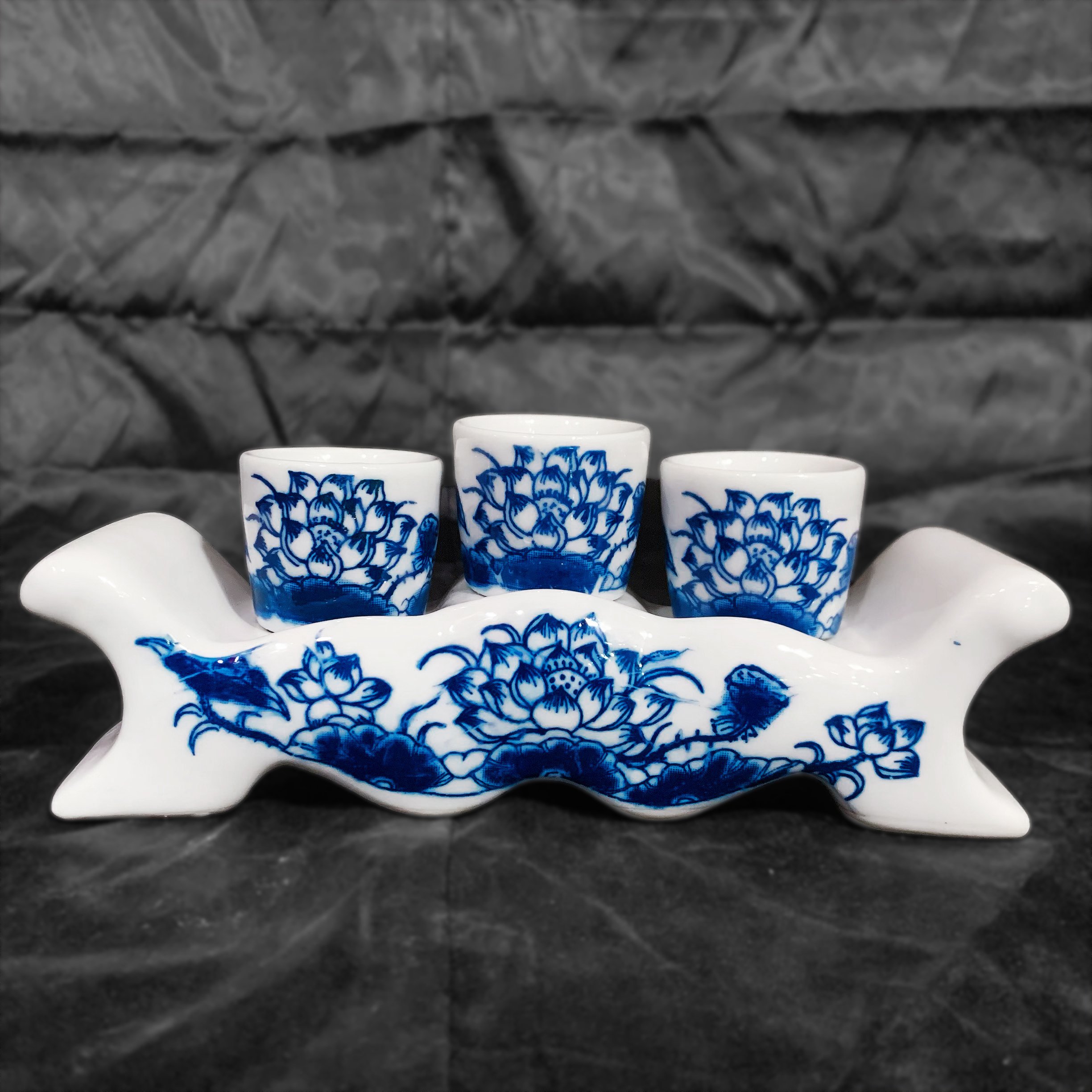 Khay nước 3 ly rồng xanh mẫu khay ngai