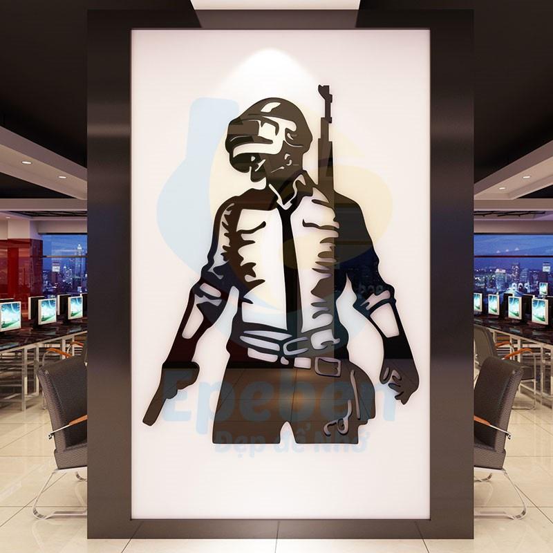Tranh dán tường mica 3d decor khổ lớn pubg winner dinner chicken dinner trang trí quán game phòng game thủ