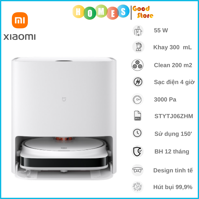 Robot Hút Bụi Lau Nhà XIAOMI Mijia Pro STYTJ06ZHM Giặt Khăn Lau Tự Động, Diện Tích Hoạt Động 200m2 Công Suất 55W Áp Suất 3000 Pa - Hàng Chính Hãng