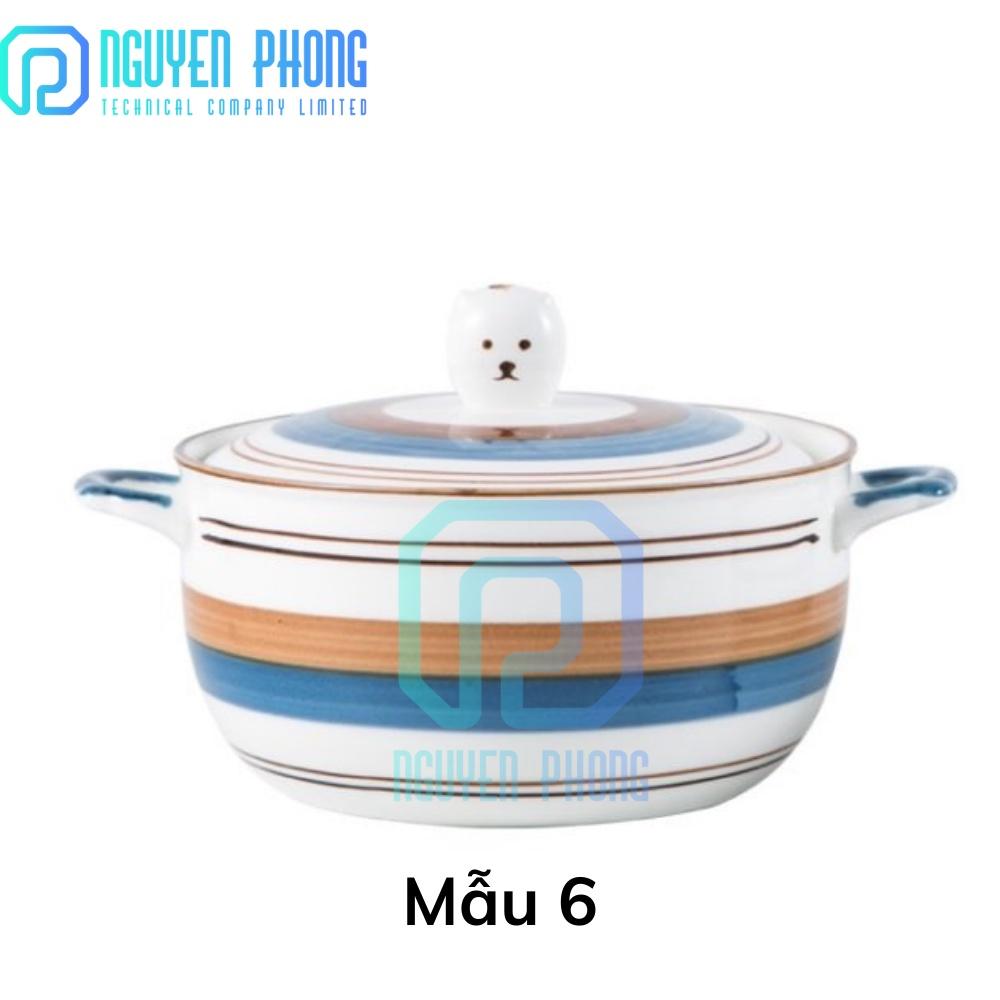 Tô mỳ sứ hai quai cầm size lớn 800ml, có nắp đậy, sản phẩm tô mỳ sứ phong cách Nhật Bản, nhỏ gọn tiện lơi