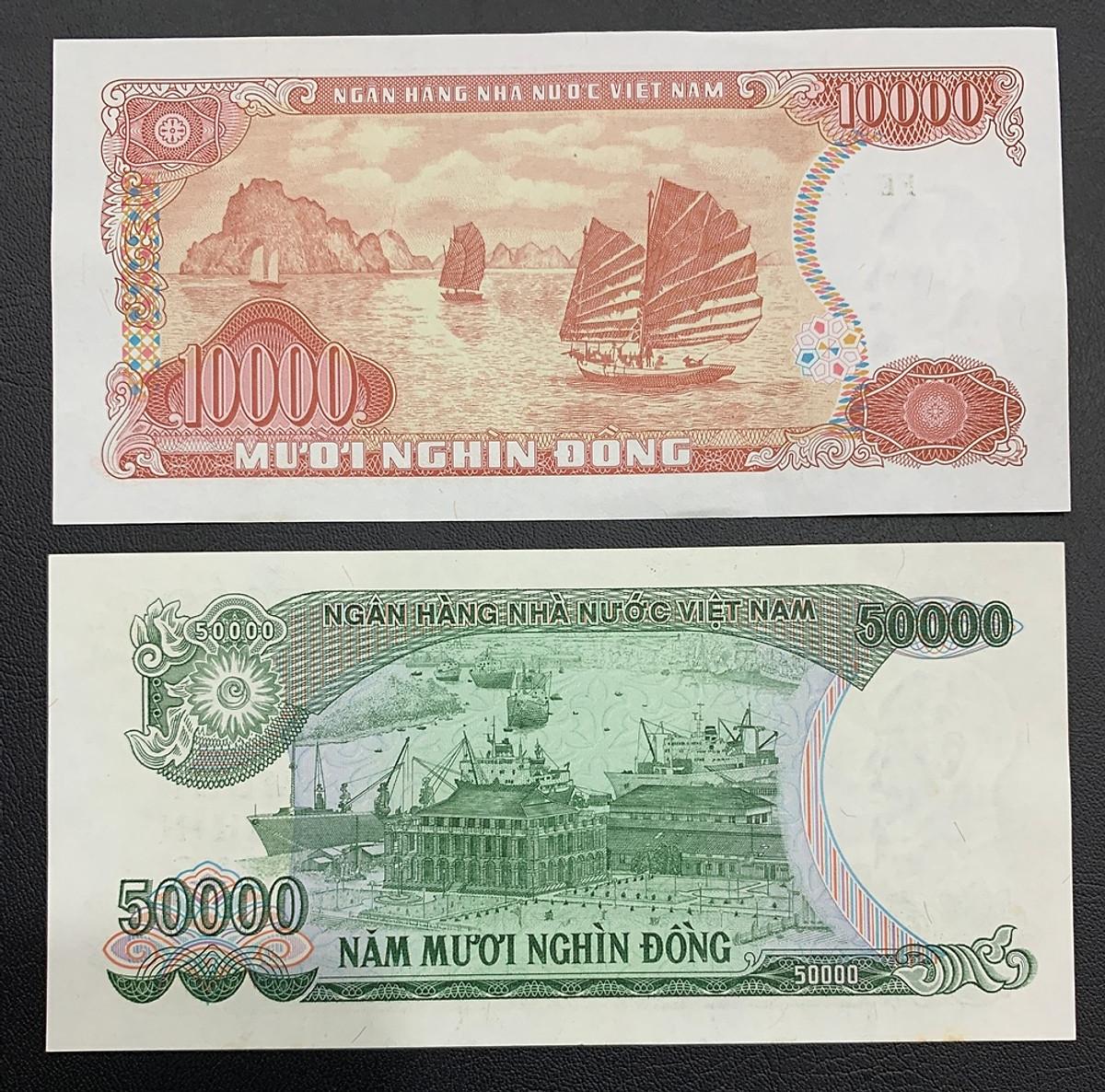 [MỚI 99%] 2 tờ tiền 10k giấy đỏ 1993 và 50k giấy xanh lá 1994 , tiền thời bao cấp sưu tầm, sưu tầm