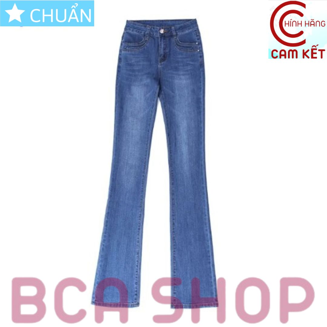 Quần jean nữ ống loe QRO88 ROSATA tại BCASHOP dáng dài cà bạc phần đùi, lưng cao 1 nút, phom chuẩn, chất liệu jean cao cấp - màu xanh