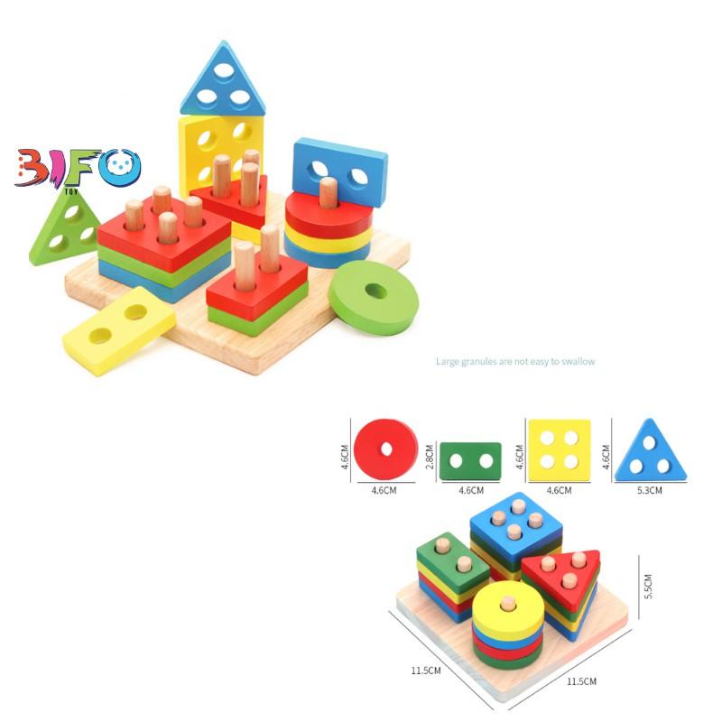 Đồ chơi thả hình khối và màu sắc tổng hợp bằng gỗ theo phương pháp montessori, xe kéo, tàu hỏa cho bé