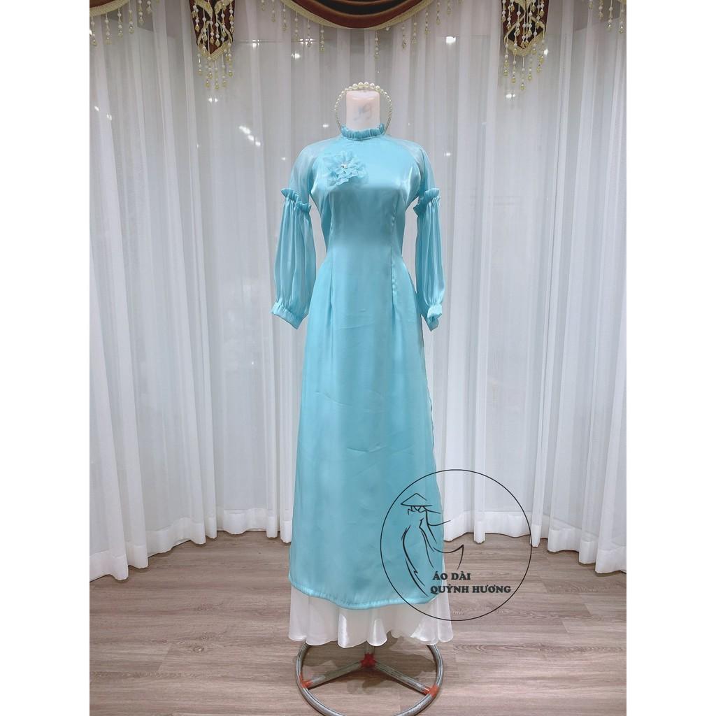 Áo dài xanh voan tơ Tay chun bồng cách điệu