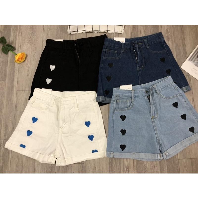Quần sóc jeans nữ in hình trái tim mã mới 2022 hàng Quảng Châu mã 720