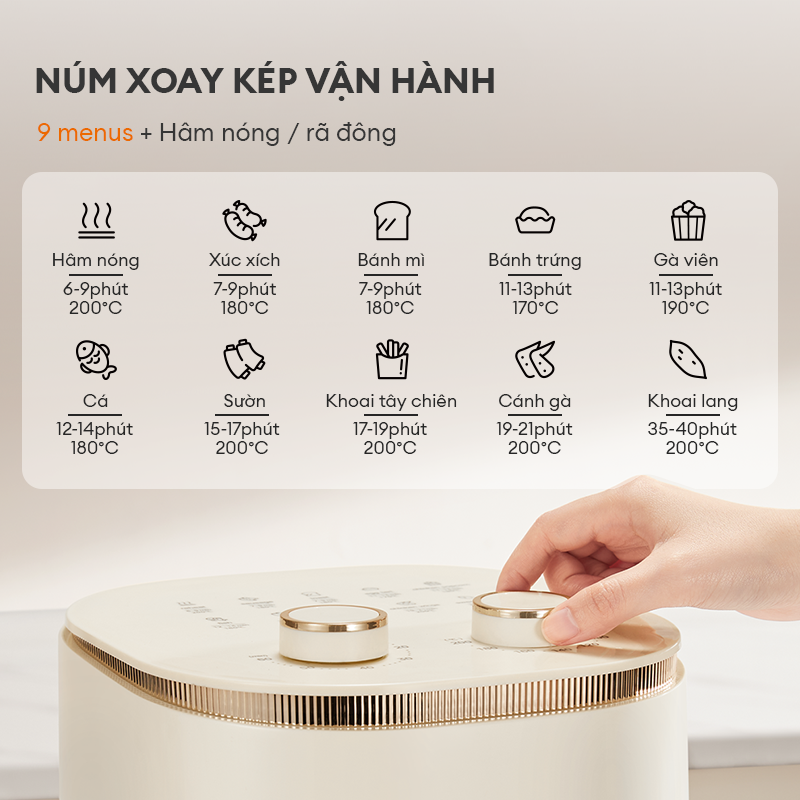Nồi chiên không dầu 5L Gaabor AF-45M01A mặt kính trong suốt vừa con gà 1.5kg công suất 1350W - Hàng chính hãng