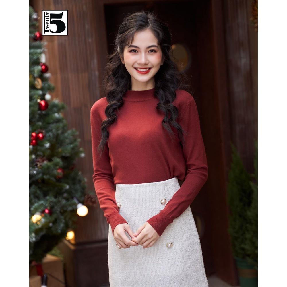Áo len trơn nữ, dáng suông cổ cao 3cm Twentyfive 3911