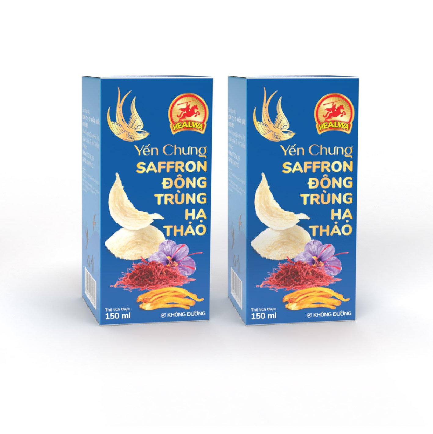 Hộp yến chưng Saffron đông trùng hạ thảo không đường Healwa (1 hộp 6 lọ x 150ml) với 15% yến nguyên chất