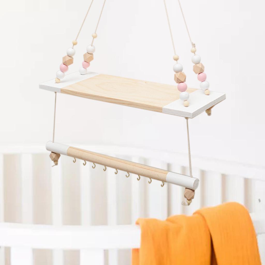 Wooden Wall Shelf With Hooks  Organizer Hanging Mount Clothes