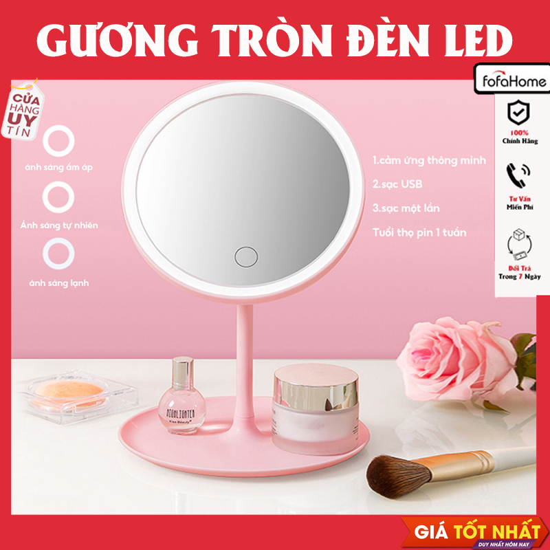 Gương Để Bàn Đèn LED Gương Cảm Ứng Để Bàn Trang Điểm，Gương Có 3 Chế Độ Sáng - Giao màu ngẫu nhiên