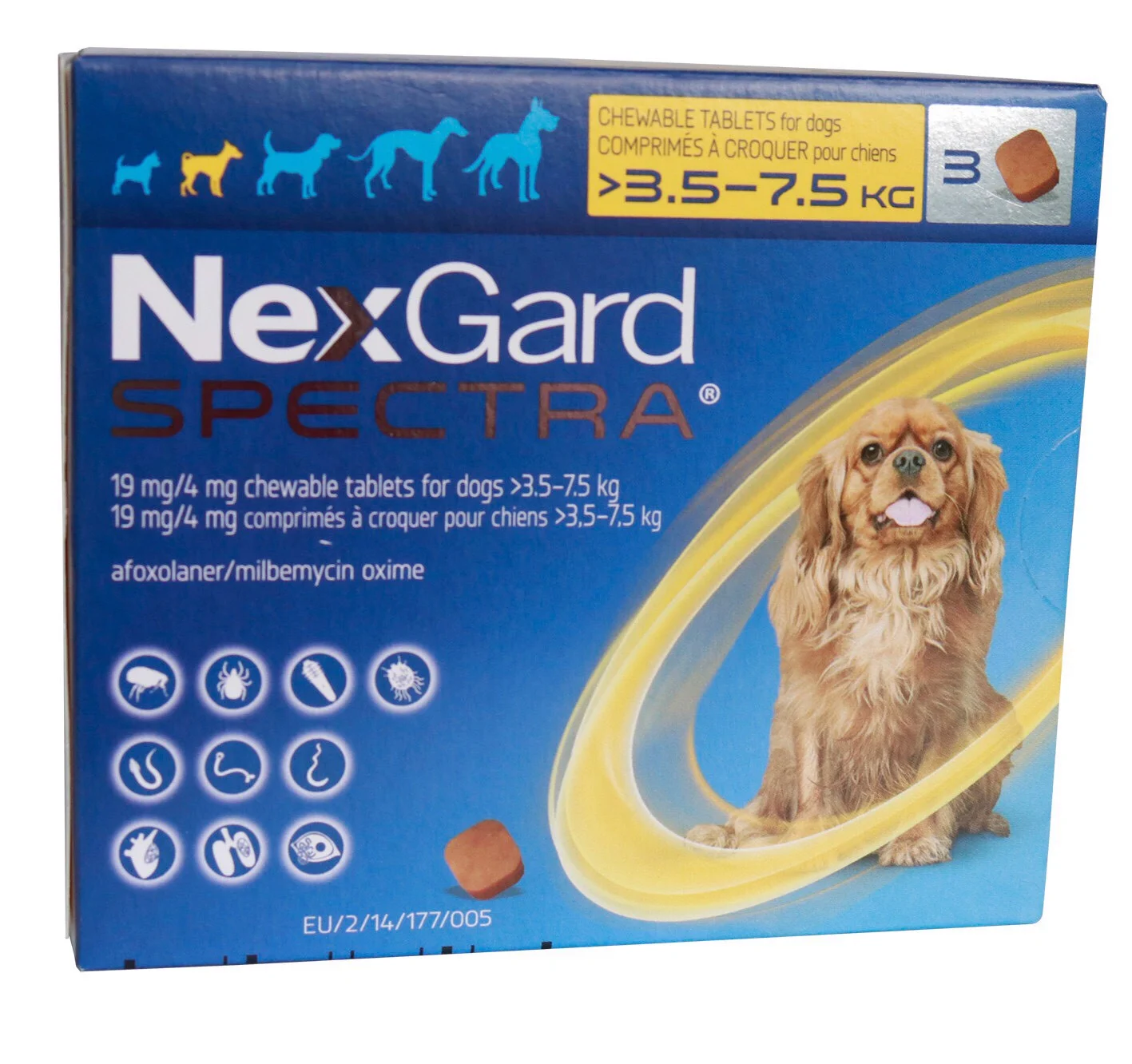 NEXGARD SPECTRA size S cho chó từ 3.6-7.5 kg (1g/viên x 3 viên/hộp)