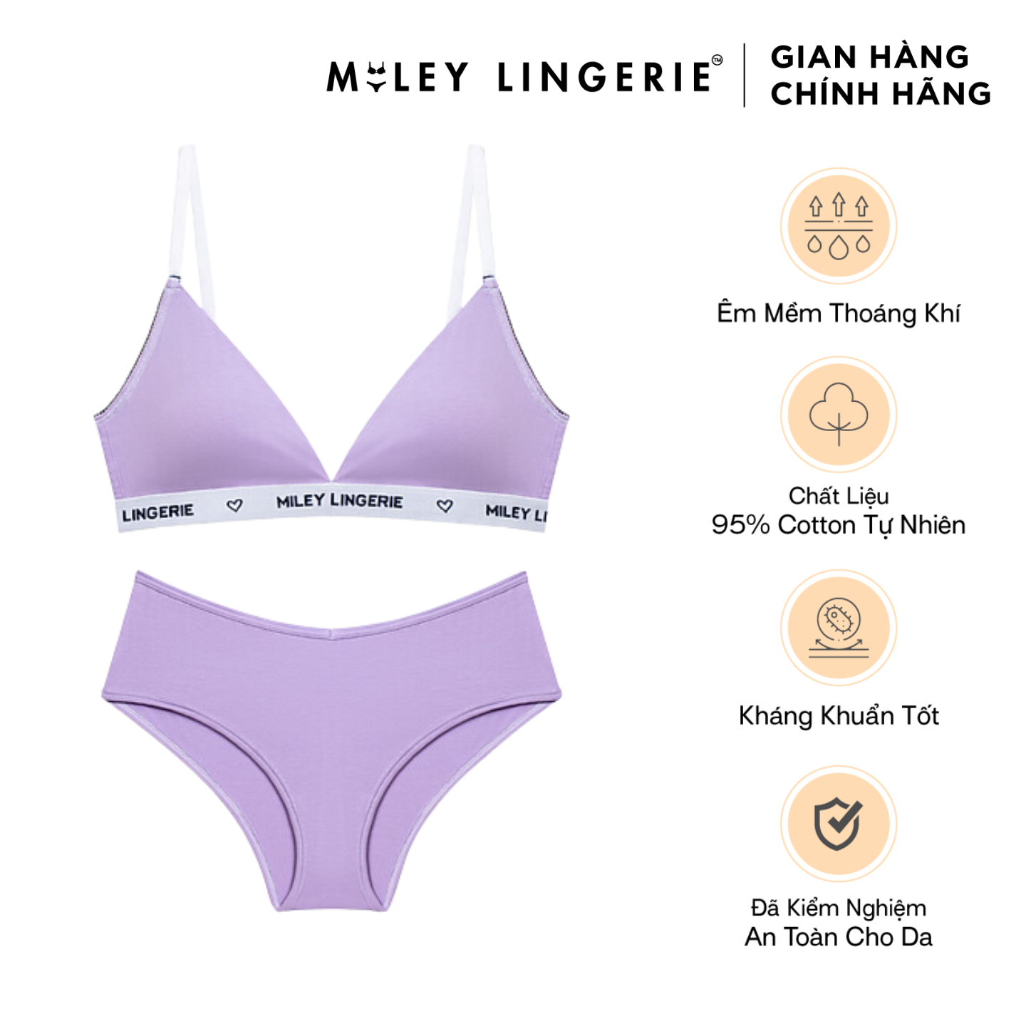 Bộ Đồ Lót Mút Mỏng Đệm Ngực Và Quần Cotton Thiên Nhiên Đồng Bộ BeingMe Lilac Purple Miley Lingerie