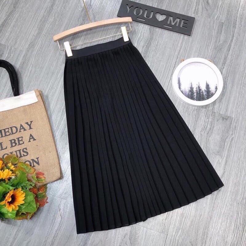 Chân váy xếp ly dáng dài lưng chun cao cấp