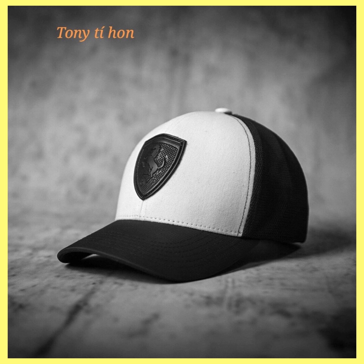 Tony tí hon -  Mũ/nón kết lưỡi trai Scuderia ngựa màu đen trắng , thời trang nam nữ cao cấp