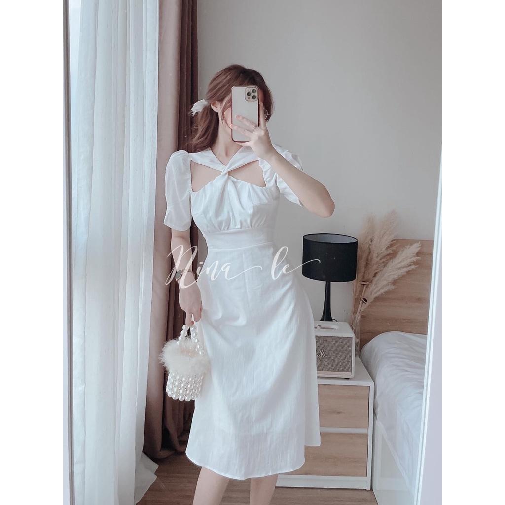 Đầm nữ midi cổ chéo dáng chữ A siêu xinh 2 màu sắc giúp nàng nổi bật dạo phố, dạ tiệc