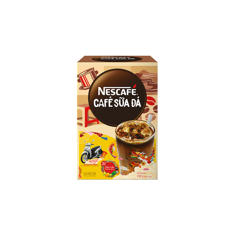 [Tặng Túi vải có dây đeo Nescafé] Combo 4 Hộp Cà Phê Sữa Nescafé Cà Phê Sữa Đá (Hộp 10 Gói x 24g) -Phiên bản Tết