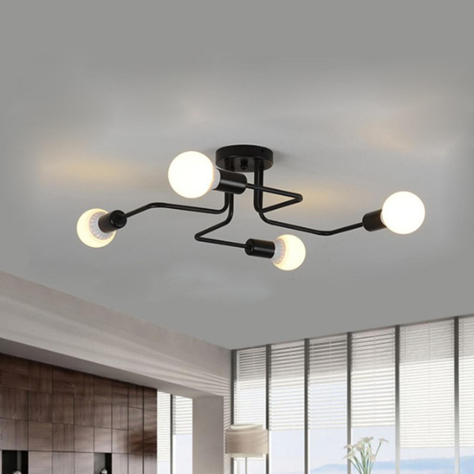 Ceiling Light Retro Wrought Iron Large Black Chandelier Ceiling Lamp 4-Head