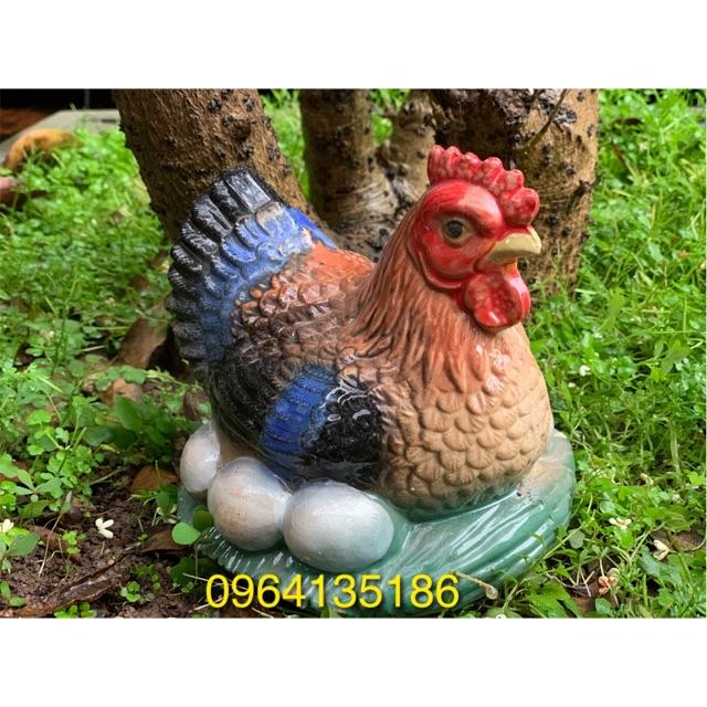 Tượng gà mái ấp trứng h14cm gốm sứ Bát Tràng