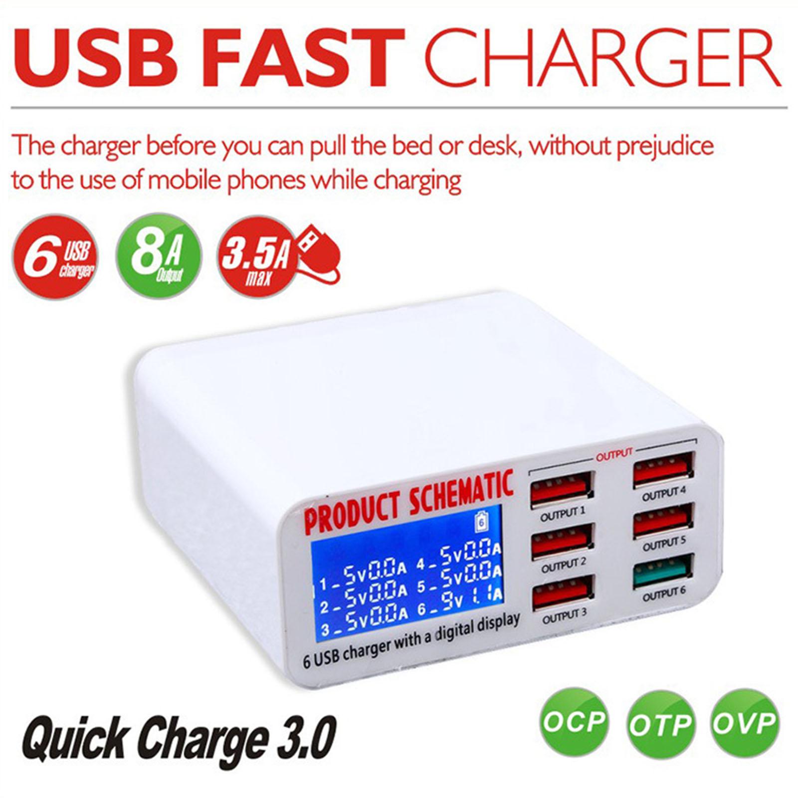 Multiple 6-Port USB Charger Phone Charger Adapter QC3.0 Fast Charger EU Plug