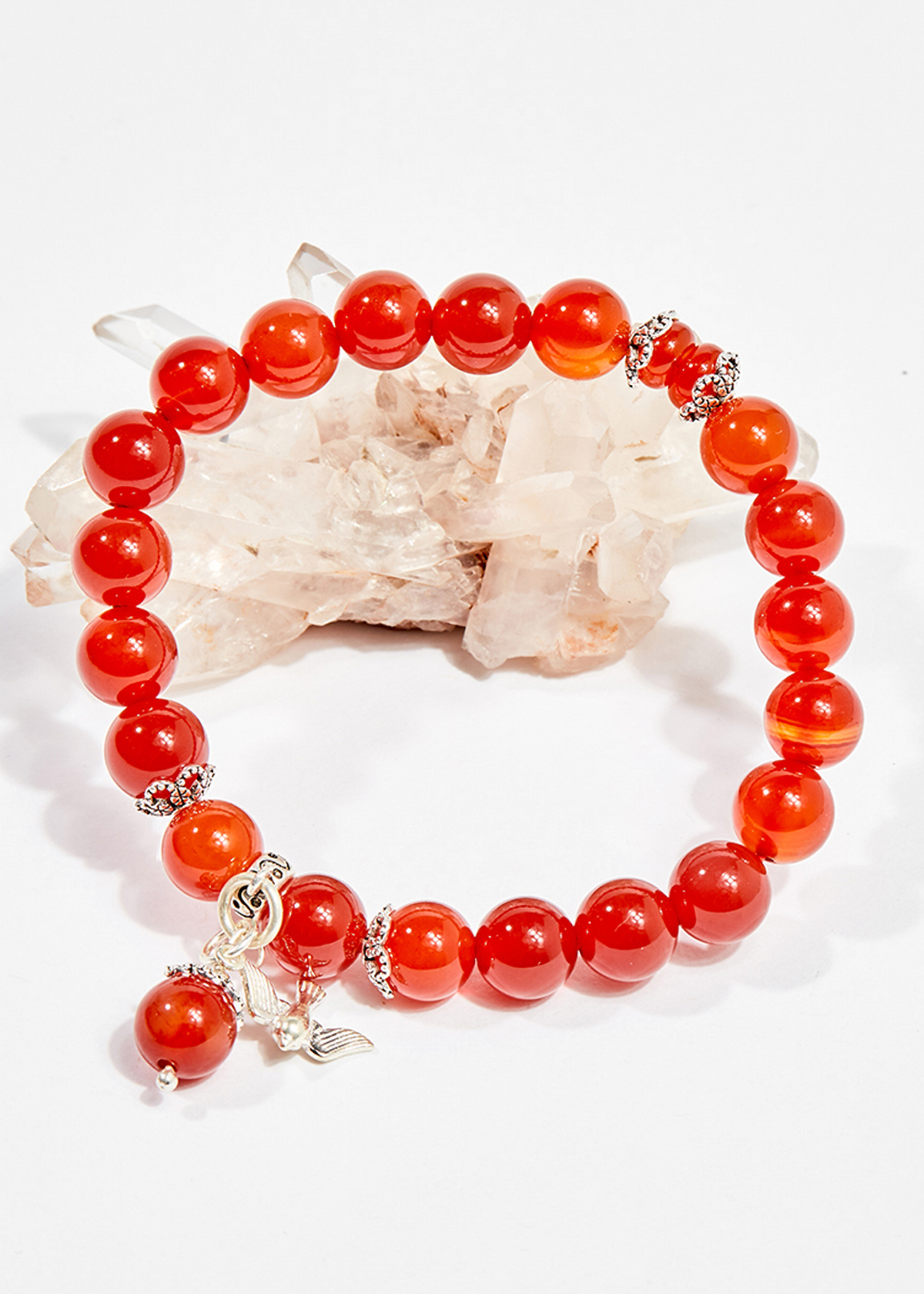 Vòng tay phong thủy nữ đá mã não đỏ charm cánh chim én 8mm mệnh hỏa , thổ - Ngọc Quý Gemstones