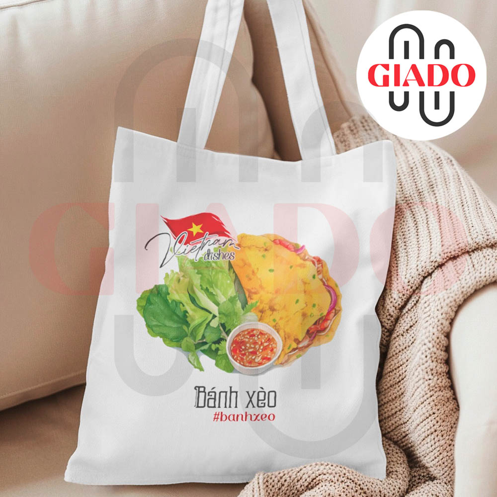 Túi canvas GIADO, túi tote in hình món ăn Việt Nam mẫu Bánh xèo